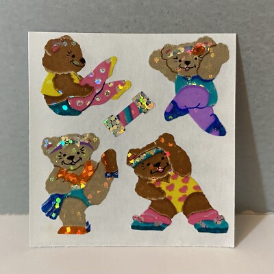 Vintage Sandylion Workout Aerobics Exercise Bears Prism Stickers