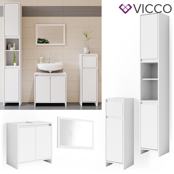 BadmöBel Set- Spiegel Waschtischunterschrank Midi Hoch Schrank Emma Weiß Vicco-image