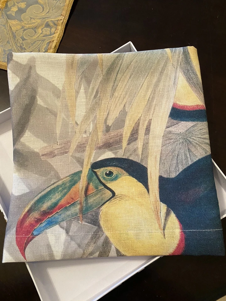 TheNapking Sicily New Toucan Foliage 100% Linen Table Cloth 43” By 43” ITALY - Image 2 of 4
