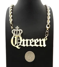 Women's Stone Filled Statement Queen Pendant 8mm 18" Rope Chain Necklace RC3916