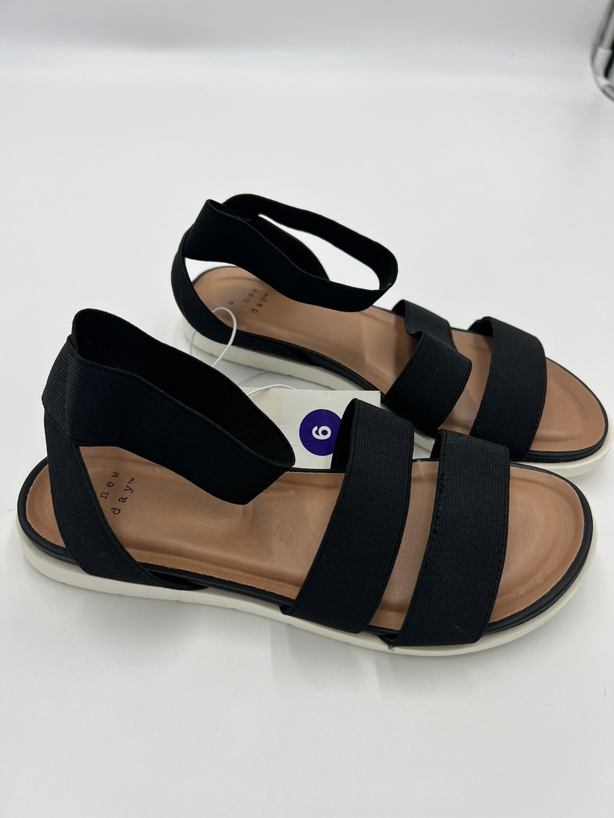 Brand New A New Day Black Solid Elastic Band Sandals For Women Size 6 | eBay