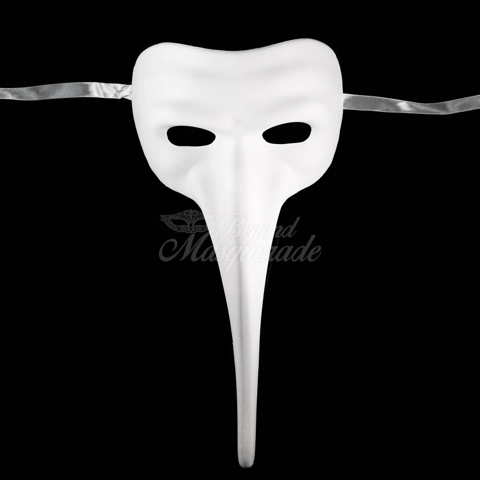 Men's Zanni Nasone Grezzo Venetian Long Nose Unpainted Masquerade Mask [White] - Image 2 of 4
