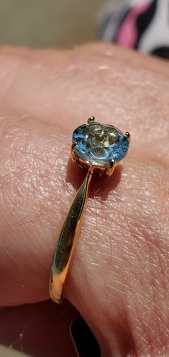 Aquamarine Labcreated Round Cut Solitaire Ring 10kt Solid Yellow Gold - Picture 10 of 12