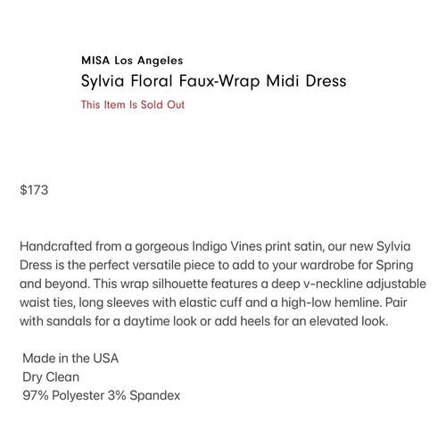 MISA Los Angeles Size XS Sylvia Floral Wrap Midi Dress Indigo Vines MSRP $355 - Picture 5 of 14