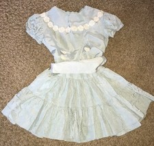Vintage Girls Handmade Aqua Mint, Taffeta  Lace Medallions Party DRESS Size 4-5
