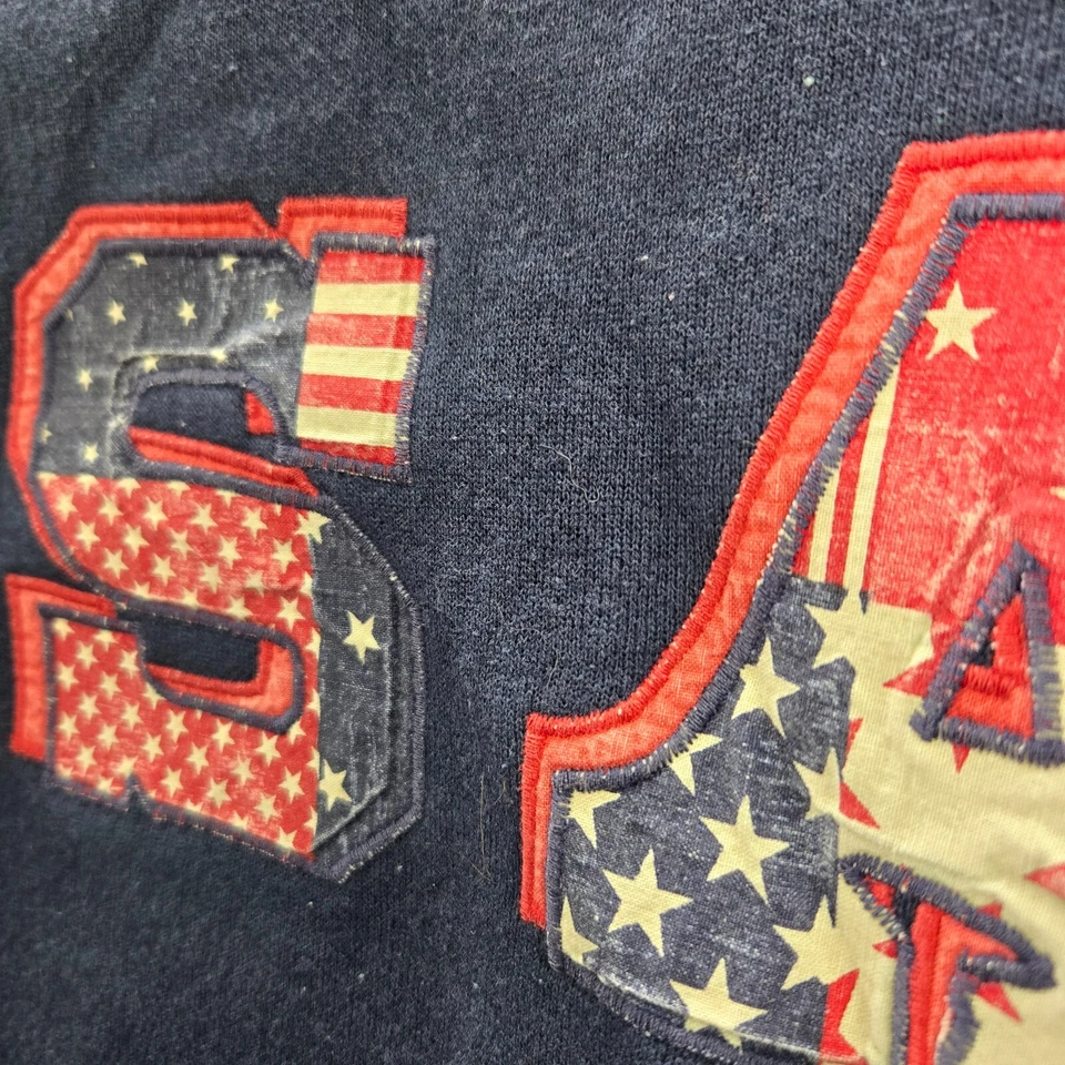 ВИНТАЖНЫЙ США флаг женщин толстовка большой синий вышитый ворота пуловер читать - Изображение 4 из 4