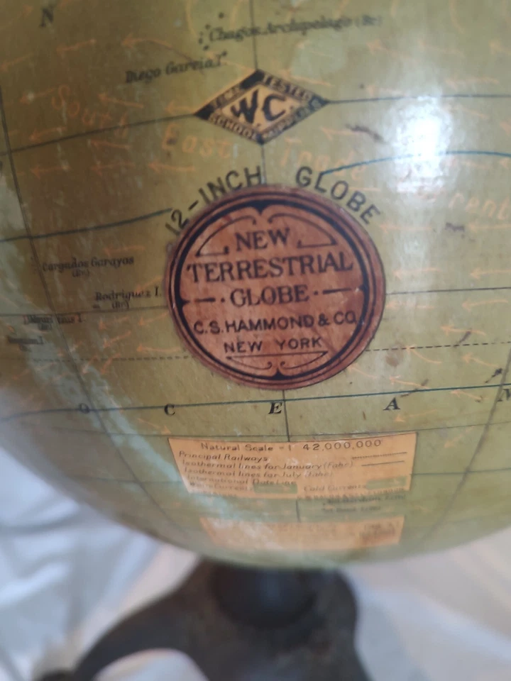 C.S. vintage años 20 Hammond & Co. Antiguo globo terrestre nuevo de 12 pulgadas  Foto 4 de 4