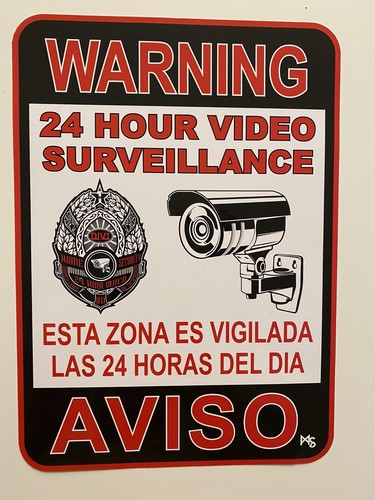 SECURITY SIGN 10 INCHES LARGE AVISO STICKER 5 LOT 24 Hr STICKER ALARM DECAL - Picture 7 of 9