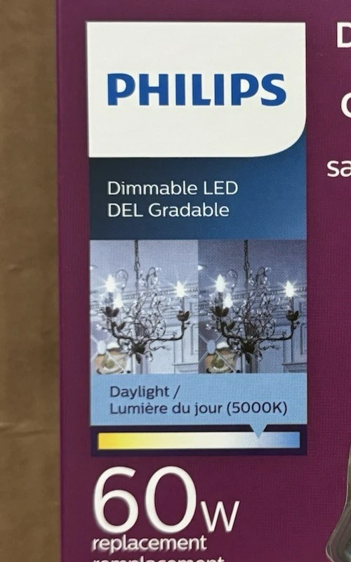 3 Philips 60-Watt Clear B11 Blunt Tip Daylight Bright LEDs w/Candelabra Base - Image 3 of 3