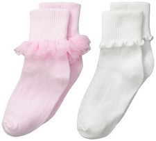 Big Girls' Ruffle and Ripple Edge Turn Cuff Socks Pink/White ToddlerPack of 2