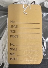 Khaki price tags with string, two-piece, for clothing, large size: 1.75" x 2.875