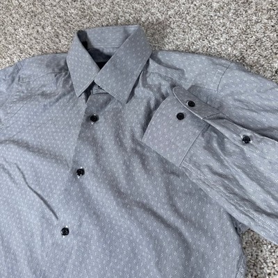 David Donahue Dress Shirt Mens 15.5 34/35 Gray Trim Fit Micro Print Professional