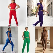 JD Ladies Custom Plain Blanks Long Sleeve Crop Hoodie Jogger/Pant Set