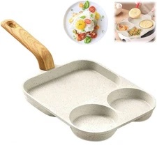Non Stick Egg Frying Pan 3 Section Breakfast Cooking Pan + Heat Resistant Handle
