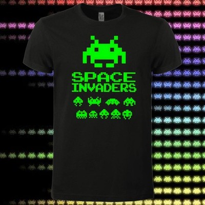 T-SHIRT SPACE INVADERS ATARI 2600 CASUAL RETRÒ GAME VINTAGE NERD 