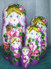 Collectible Wooden Nesting Dolls Set 5 pcs Hand Painted Ukrainian Matryoshka