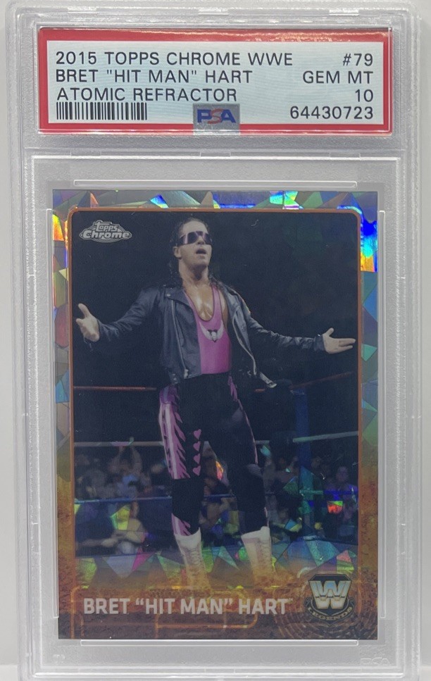 2015 Topps Chrome WWE Atomic Refractor Bret Hart Bret Hit Man Hart #79 PSA 10 SP