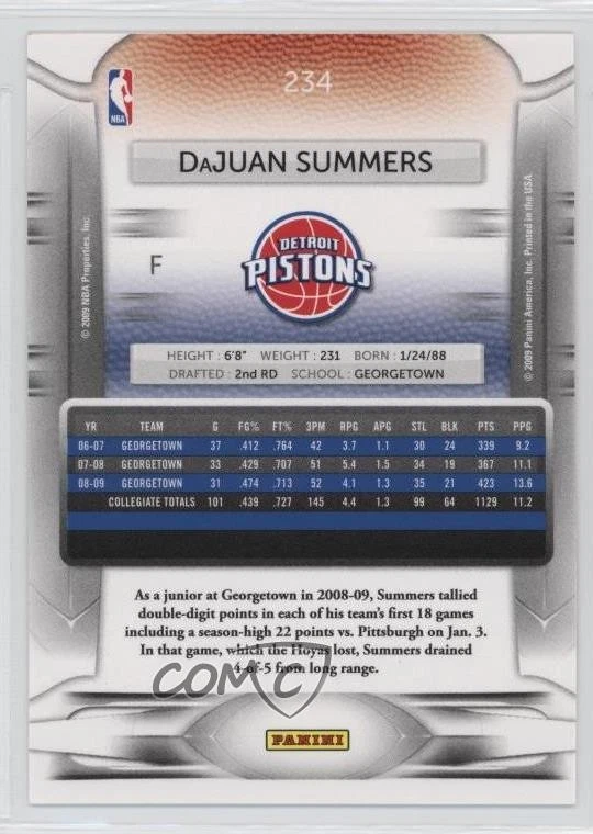 2009-10 Panini Prestige Rookie DaJuan Summers #234 Rookie RC - Image 2 of 2