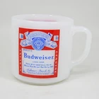 Rare Vintage Budweiser Fire King Milk Glass Coffee Mug Cup Ovenproof D Handle 3"