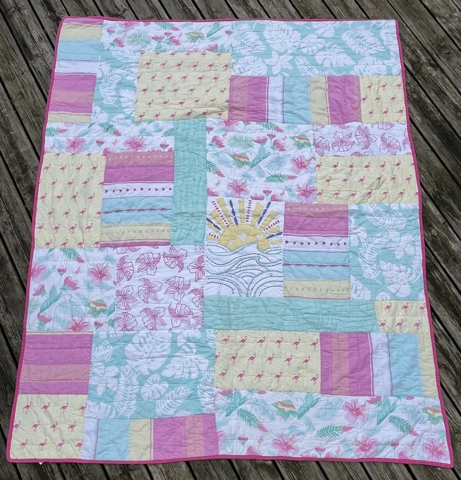 Colcha dupla Pottery Barn Kids Isla Surf junho 2016 rosa aqua havaiana tropical PBK - Imagem 3 de 4