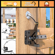 4-Pack Self-Locking Gate Latch with Spring Cable Pull - Black Carbon Steel, Fenc