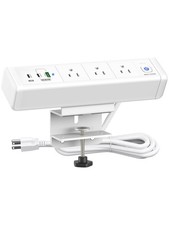 Desk Clamp Power Strip with 65W USB-C USB A Ports 3 AC Outlet, Nightstand Edg...
