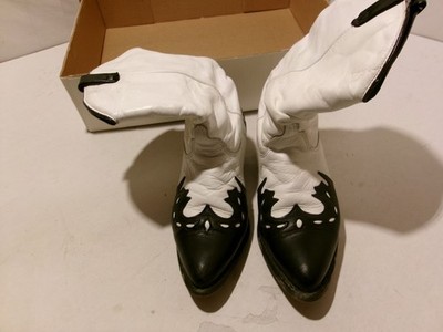 dingo Cowboy Western Block Heeled Boots Women s US Size 7.5 M Whitew/blk overlay