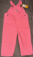 Carhartt Girls' Loose Fit Canvas Bib Logo Overalls Pink Lemonade Sz 24 Months