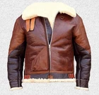 Men's Brown B3 RAF Aviator Shearling Real Leather Flight Bomber Jacket Coat