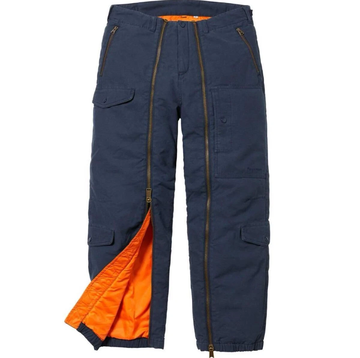 pantalon de vol modèle Supreme coton sergé L bleu marine pantalon de vol fermeture éclair bicolore multi