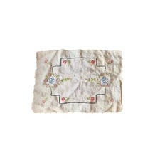 Vintage Floral Embroidered Handkerchief Linen Pink Blue Flowers 10x7