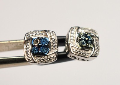 925 STERLING SILVER LADIES STUD EARRINGS SMALL BLUE DIAMONDS