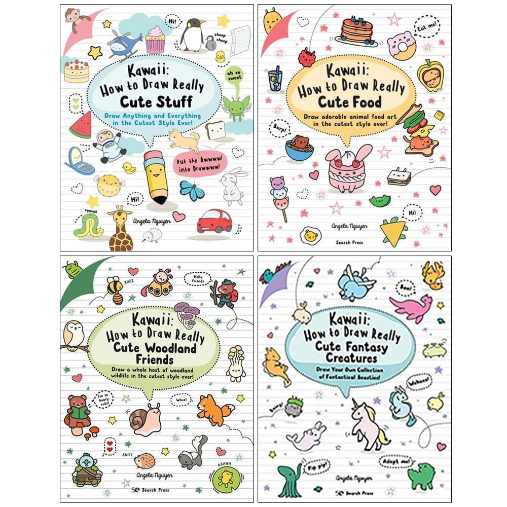 Kawaii How to Draw Really Series 4 Books Collection Set By Angela Nguyen Cute