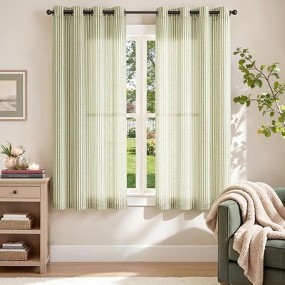 Sage Green Striped Linen Curtains Bedroom 2 Panels Light Filtering grommets  63