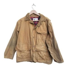 1970s Black Sheep Brand Men's Large Tan Canvas Jacket Plaid Lined C9-11