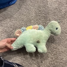 Vintage Eden Wind-Up Musical Green Pastel Dinosaur Plush Head Moves Stuffed Toy