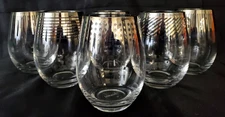 🍷 Mikasa Cheers Stemless Crystal Wine  Glasses 🥂 Signed, 4 3/4", Service for 6