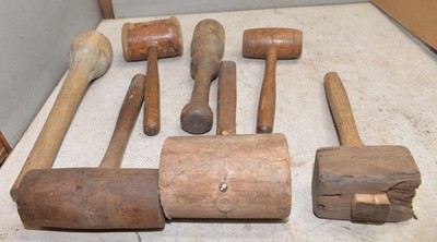 7 antique mallet hammer jointing timber frame boat building wood head tool lot