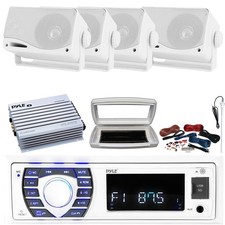 Pyle 1-DIN Marine MP3 Receiver W/Cover, 4x 3.5'' Speakers, 4 Channel Amplifier