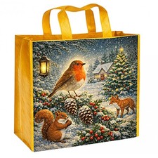 Christmas Woven Gift Bag Xmas Presents 50cm x 40cm - Robin and Wildlife