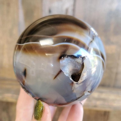 Banded Black Agate Sphere | A Grade | 662 grams | 80mm