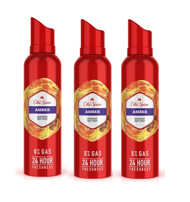 3X Old Spice Amber No Gas 24 hour Long Lasting body spray 140ml Free Shipping