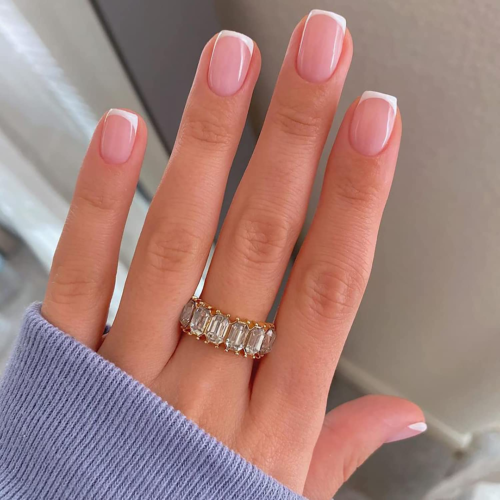 24Pcs Short Square French Tip Press on Fake Nails in White Pink Nude - Full Cove