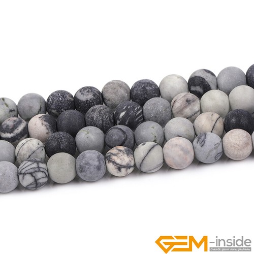Black Web Jasper Natural Stone Frosted Matte Round Jewellery Making Beads 15" AU - Foto 27 di 40