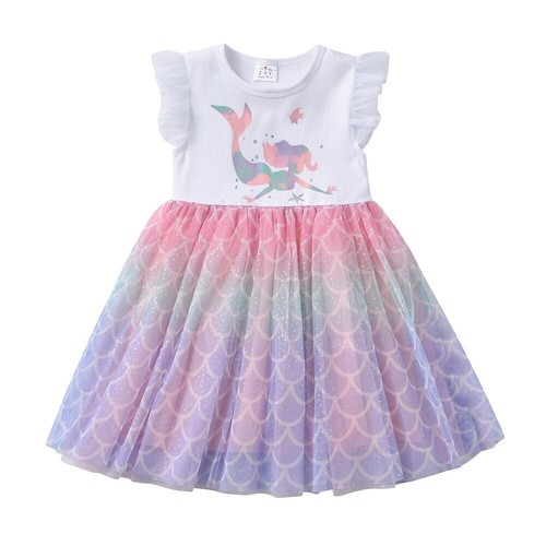 Girls Dress Children's Cartoon Clothes Soft Cotton Tulle Sparkles Summer Dresses - Picture 10 of 14