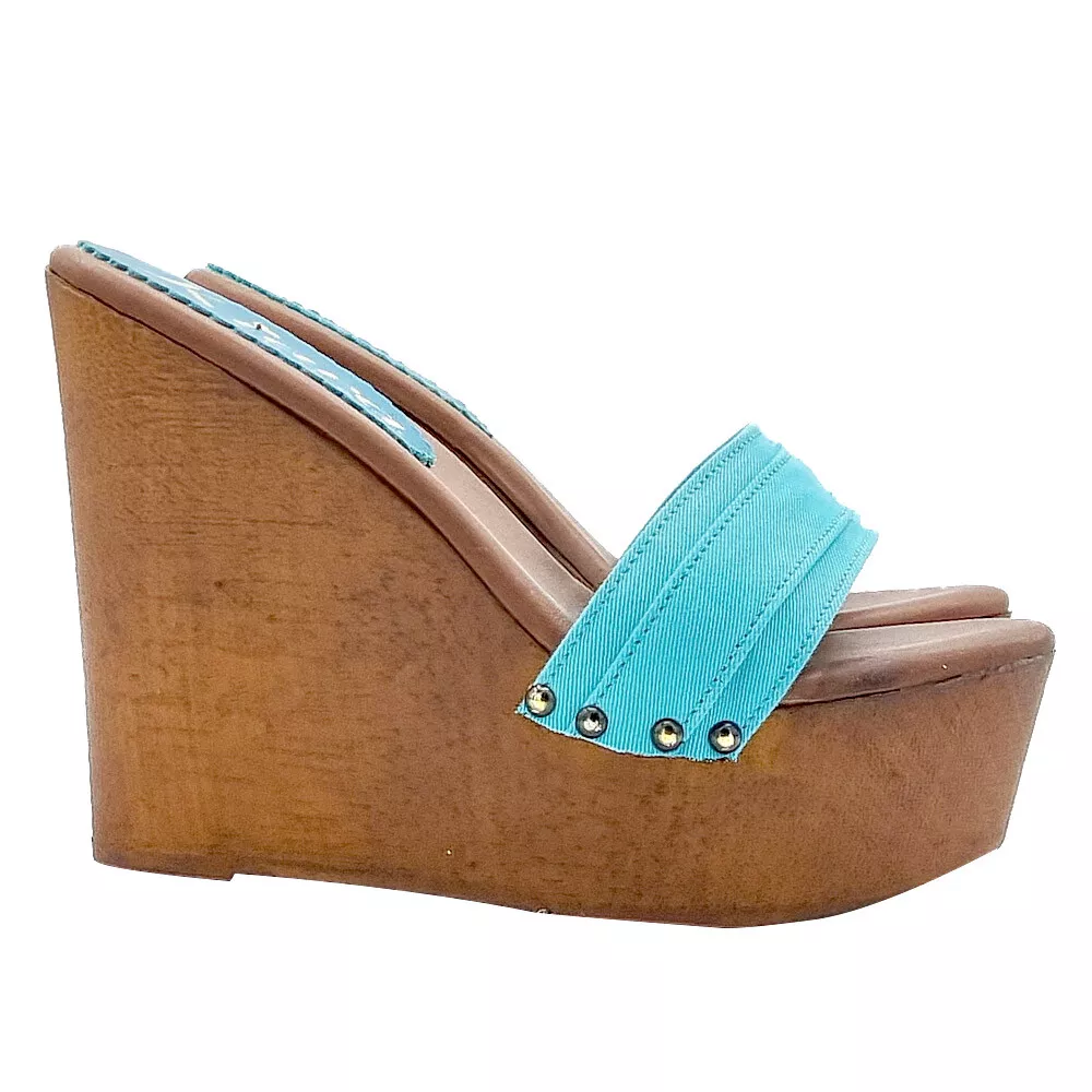 Turquoise wedge cheap heels