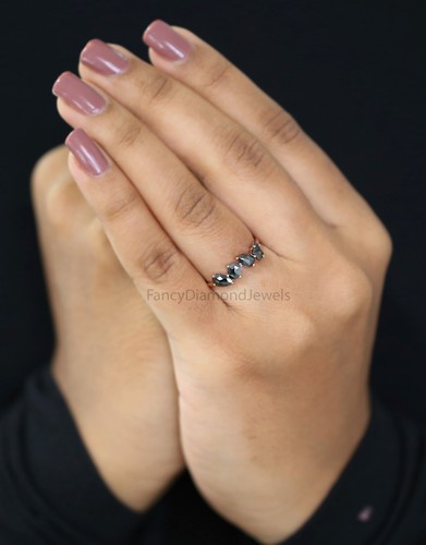 0.90 Ct Mix Shape Black Color Diamond Ring 14K Rose Gold Engagement Gift Ring - Picture 6 of 9