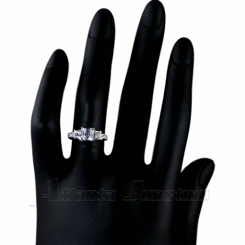 PYRAMID CUT_3-STONE_CLEAR CZ ENGAGEMENT RING__ SZ-6__925 STERLING SILVER - NF - Picture 4 of 7