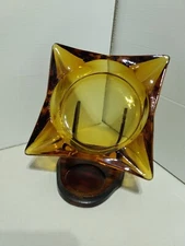 Vintage Cigar Ashtray 4 Finger Amber Gold 