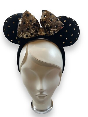 Disney Black Studded Headband Disney Parks Black Jeweled Studded Gold Minnie Mouse Ears  main image 3